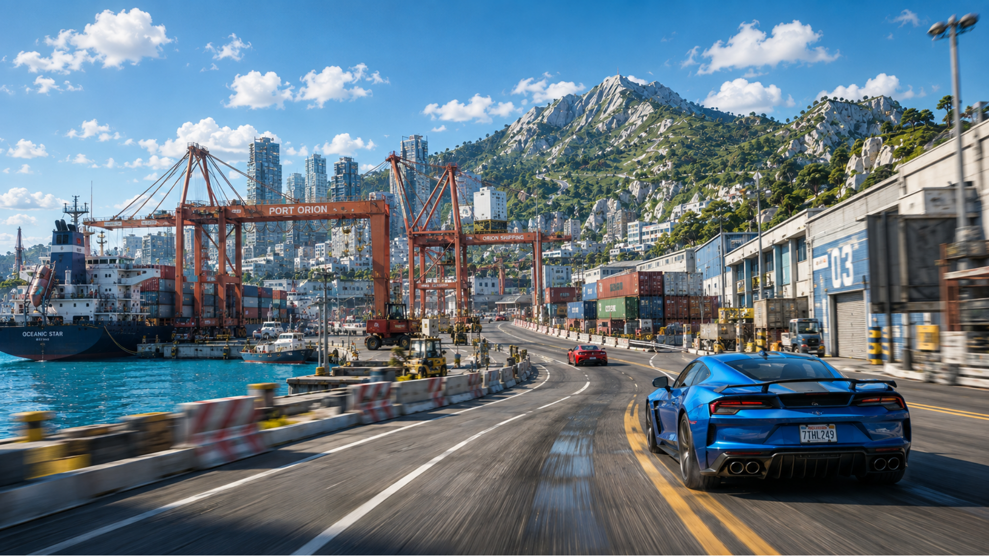 港口山景與道路的場景概念圖